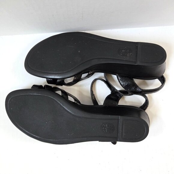 SAS Sandals Womens 11 Black Patent Leather Strippy Quarter Strap Ankle Wedges - Picture 8 of 9